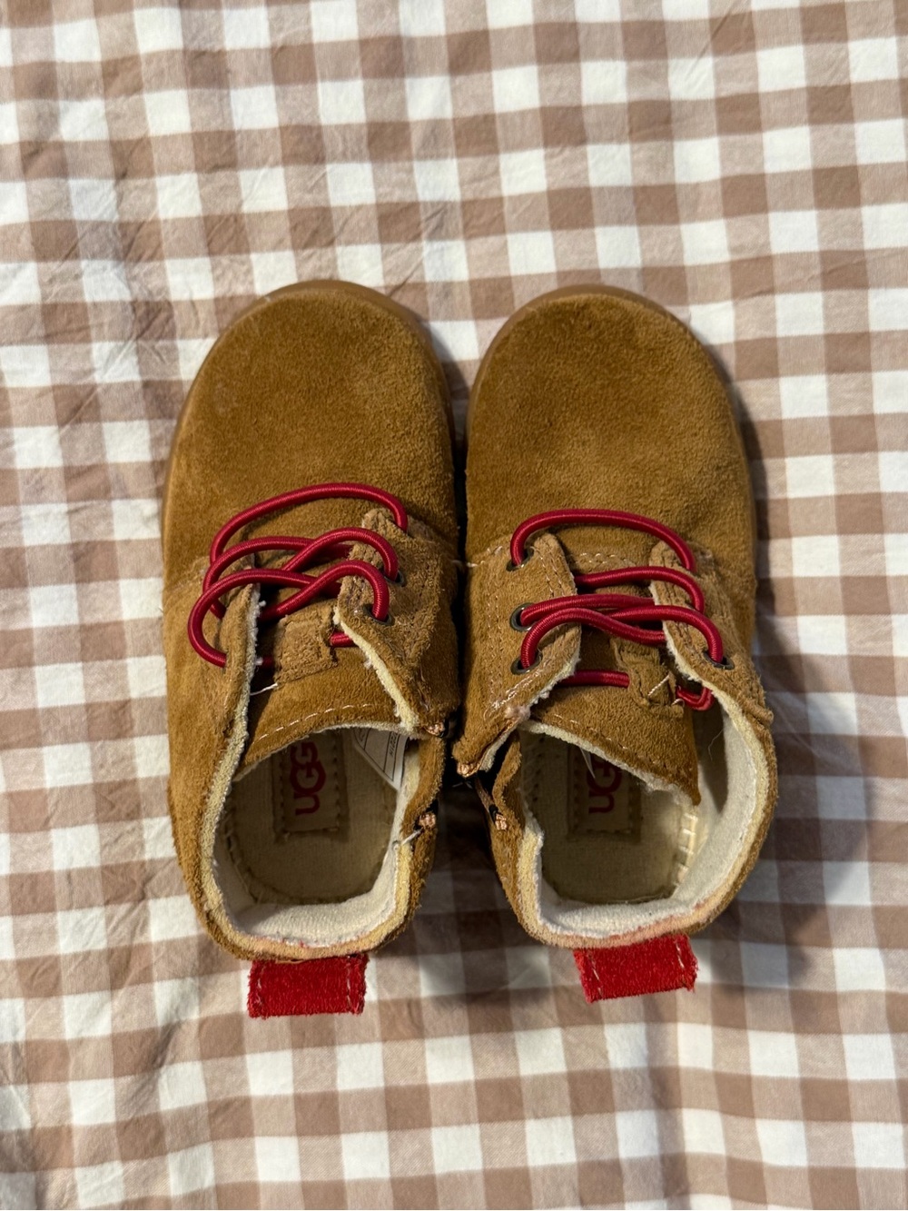 UGG Kids Chestnut Suede Boots with Red Laces